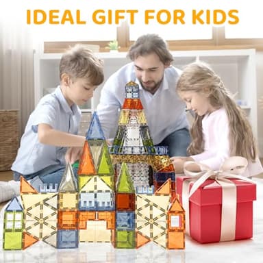 HarworLife 120 PCS Magnetic Tiles, Diamond Magnet Tiles with 2 Cars Magnetic Blocks STEM Toys 3D Kids Preschool Educational Sensory Toys Gift for Toddlers Kids Boys Ages 3 4 5 6 7 8 9+ Year Old - Image 8