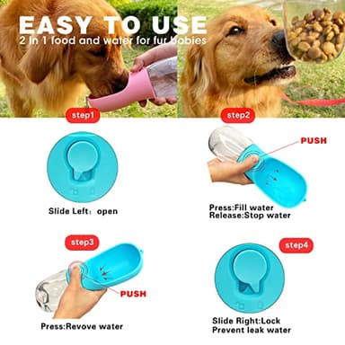 AVELORA Portable Dog Water Bottle with Food Container,15oz Leak-Proof Pet Water Dispenser for Dogs, Cats, Puppies,Built-in Activated Carbon Filter for Travel,Hiking, Walking,and Outdoor Activities - Image 5