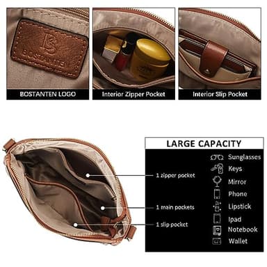 BOSTANTEN Crossbody Bags for Women Trendy Vegan Leather Hobo Purses Shoulder Handbags With Wide Shoulder Strap Brown - Image 4