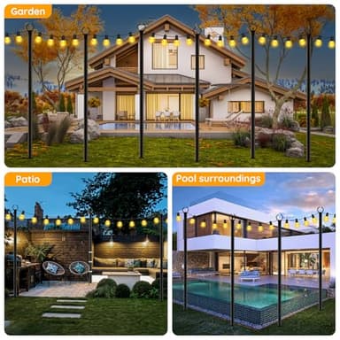 6 Pack String Light Poles, Outdoor String Light Pole 10 ft Forked Metal Light Pole with Adjustable Outdoor Light Stand, Deck, Backyard, Garden, Wedding, Rustproof and Sturdy with Hooks. - Image 2