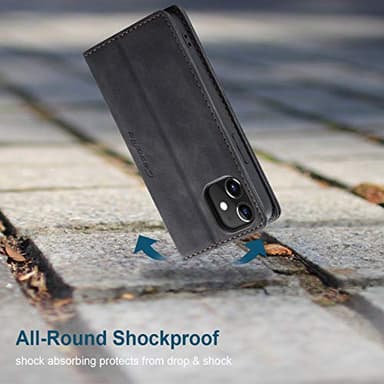 Cracedily for iPhone 12 Mini Case 5.4", Flip Wallet Leather Case with Card Holder Magnetic Closure Shockproof Kickstand Protective Phone Cases Cover for iPhone 12 Mini,Black - Image 5