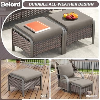 Belord 4 Pieces Patio Furniture Sets - Swivel Rocker Outdoor Chairs with Ottomans, All Weather Wicker Swivel Furniture Glider Seating Set for Porch Deck Sunroom Backyard - Image 8