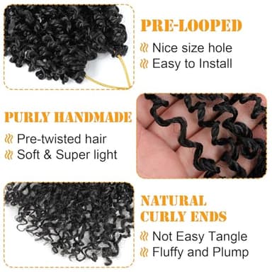 Aksice Pre-looped Yanky Twist Crochet Hair 8 Inch 8 Packs Bohemian Passion Twist Spring Mini Twist Crochet Hair for Black Women Boho Crochet Braids Synthetic (1B#) - Image 3