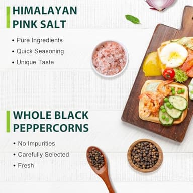 Soeos Himalayan Pink Salt Coarse 39 oz + Organic Black Peppercorns 18 oz, Salt for Grinder Refill, Salt and Peppercorns, Pepper Grinder Refill, Non-GMO Spice Seasoning Set For Cooking - Image 4