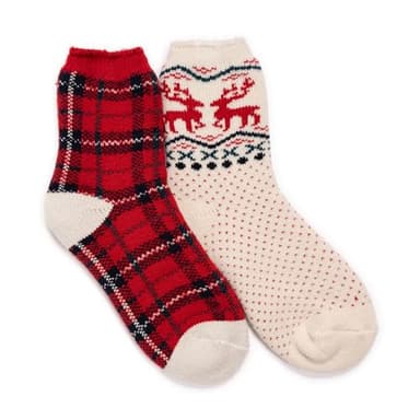 MUK LUKS Women's 2 Pair Pack Heat Retainer Crew Socks, Red/Ivory, One Size Fits Most (6-11) - Image 3