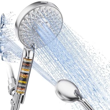 Filtered Shower Head with Handheld, High Pressure 9 Spray Mode Chrome Showerhead with Filters,detachable shower head,Water Softener Filters Beads for Hard Water -Remove Chlorine - Image 1