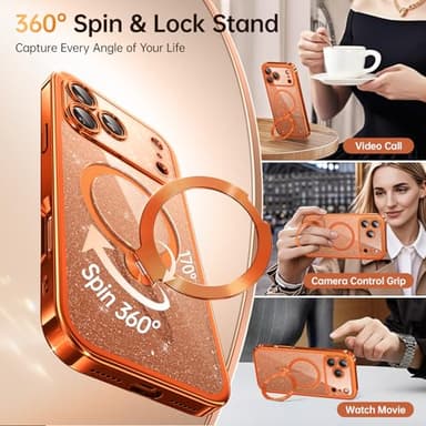 Offical Cosmic Orange for iPhone 17 Pro Max Case with 360 Spin Stand [DIY Glitter Cardstock] [Fit for MagSafe] 16FT Mil-Protection Polished for iPhone 17 Pro Max Case with Stand 6.9'', Cosmic Orange - Image 3
