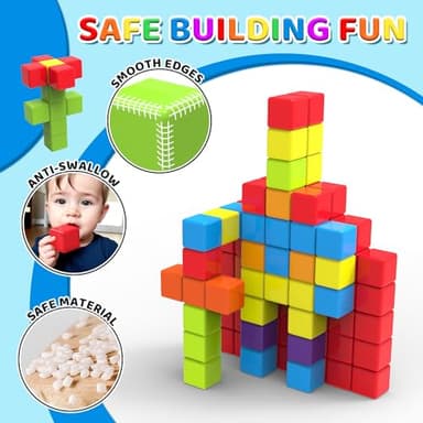 Magnetic Building Blocks, 1.65 inch Large Magnetic Stacking Cubes for Toddlers, Sensory & Montessori Toys for Boys & Girls 1 2 3 Years Old (24 PCS) - Image 2