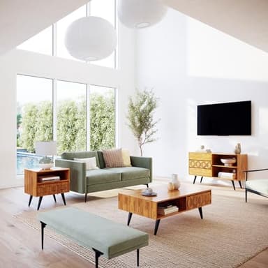 Bme Georgina Solid Wood Nightstand With 1 Drawer & Open Shelf- Fully Assembled Mid Century Modern Side Table - Geometric Pattern Bedside Dresser for Bedroom and Living Room - Image 7