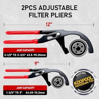 KOOPOOL Oil Filter Wrench Set, 8 Piece Adjustable Oil Filter Pliers 2-3/4" to 5-1/4", 9" & 12" Universal Oil Filter Removal Tool with 1/2" to 3/8" Adapter, Organized in Storage Case (8-Piece Set) - Image 4