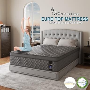 VISCOUNTESS Queen Mattress, 12 Inch Hybrid Mattresses Grey, Euro Top Medium Firm for Back & Lumbar Support, 100 Night Trial, Individual Pocket Spring for Motion Isolation & Pressure Relief - Image 2