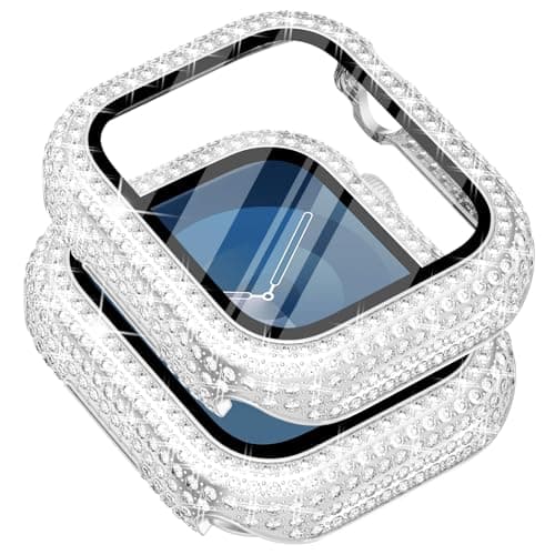 Surace 45mm Case Compatible with Apple Watch Series 9 Series 8 Series 7, 400 Diamonds with Screen Protector Bling Case Protective Face Cover for Apple Watch 9 8 7 45mm, Silver