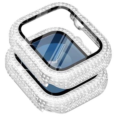 Surace 45mm Case Compatible with Apple Watch Series 9 Series 8 Series 7, 400 Diamonds with Screen Protector Bling Case Protective Face Cover for Apple Watch 9 8 7 45mm, Silver