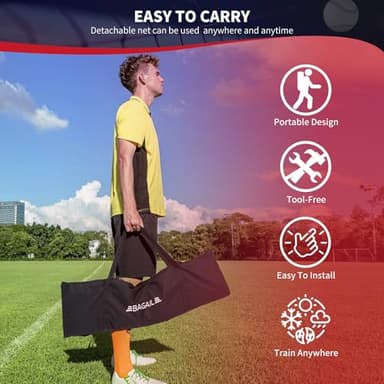 BAGAIL 7x7 ft Baseball & Softball Practice Net with Bow Frame for Batting, Hitting, Pitching, Portable Baseball Throwing Net with 2 Strike Zone Batting Tee, Carry Bag, Great for All Levels - Image 9