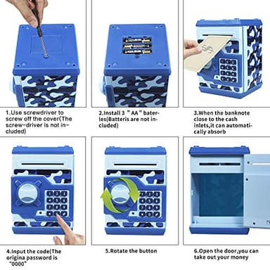 HUSAN Piggy Banks for Kids, Electronic Password Code Money Banks ATM Banks Box Coin Bank for Children Boys and Girls (Camouflage Blue) - Image 6