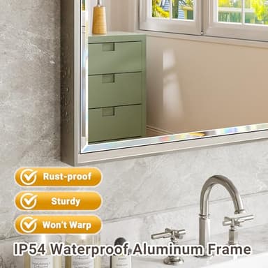 QueenFun Brushed Nickel Bathroom Mirror, 22x30 Inch Beveled Framed Bathroom Mirror Anti-Rust, Brushed Nickel Metal Frame Bathroom Vanity Mirror for Wall, Vertical/Horizontal Wall-Mounted Mirrors - Image 4