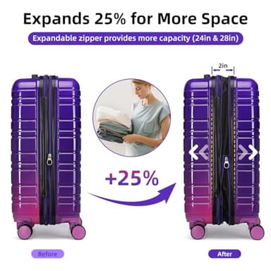 LARVENDER Luggage Sets 6 Piece, Expandable PC+ABS Hardside Multicolor Suitcase Sets with TSA Lock Double Spinner Wheels, Midnight Berry - Image 2