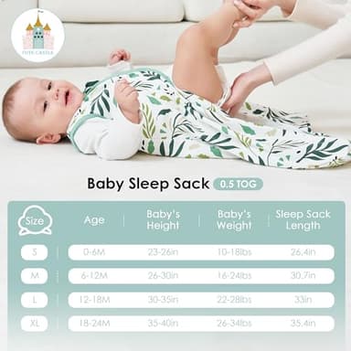 Cute Castle Baby Sleep Sack 18-24 Months - Lightweight 100% Cotton 2-Way Zipper TOG 0.5 Infant Wearable Blanket, Newborn Essentials Toddler Sleep Clothes (3 Pack Green) - Image 4