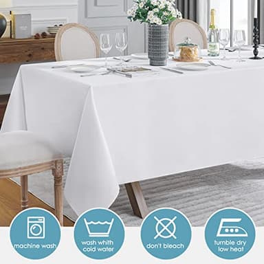 VidaFete Tablecloth 90 * 156inch Rectangle Table Cloth Polyester, Stain Wrinkle Resistant Polyester Dining Table Cover for Kitchen Dinning Party Wedding Rectangular Tabletop Buffet Decoration(White) - Image 4
