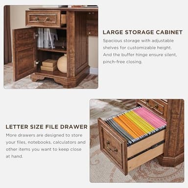 T4TREAM 59" Executive L Shaped Desk with Hutch,Victorian Wood Computer Desk, Featuring Charging Station,File Drawer, Storage Cabinet,for Home Office Work and Study (Reclaimed Barnwood) - Image 5