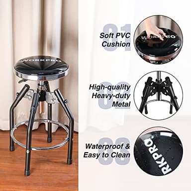 WORKPRO Heavy Duty Adjustable Hydraulic Shop Stool,Garage Bar Stool, 29in to 33.86in, 330-Pound Capacity, Black - Image 5