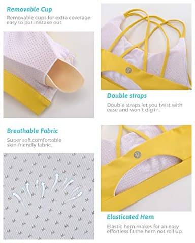 RUNNING GIRL Sports Bras for Women,Strappy Back Supportive Sports Bra Padded Workout Bras Medium Support(WX2354 Yellow,S) - Image 5