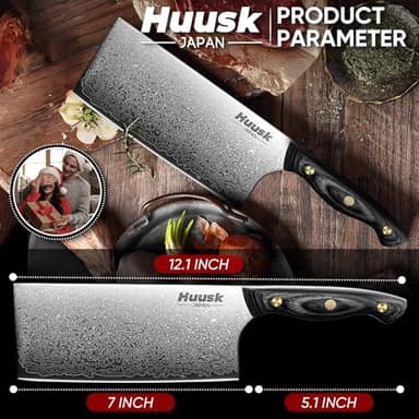 Huusk Damascus Cleaver Knife 7 inch, VG10 Butcher Knives for Meat Cutting, Kitchen Knives with Wood Handle for Chopper Vegetables, Hand Forged Chooping Knives, Birthday Dad Mom Gift - Image 6