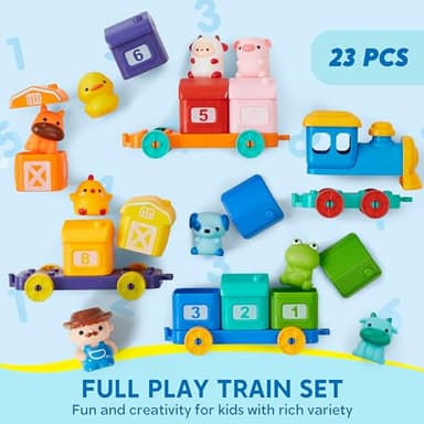 Learning Toy for Toddlers 1 2 3 Years Old, Counting, Matching & Sorting Montessori Learning Farm Train Including 9 Farm Animals and 1 Farmer, Easter Christmas Birthday Gift for Baby Boys Girls - Image 7