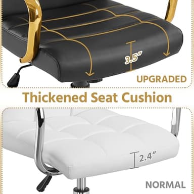 Yaheetech Mid-Back Office Chair PU Leather Desk Chair Adjustable Executive Task Chair w/Lumber Support Gold Leg Black Seat - Image 6