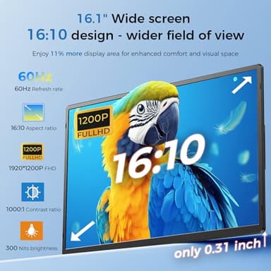 Enzion Laptop Screen Extender 16.1", 1200P FHD, Portable Monitor 360° Rotating Detachable Stand, Height Adjustable Laptop Monitor Extender for 13-17.5", Plug-Play for Mac/OS/Wins/Chrome/Dex - Image 2