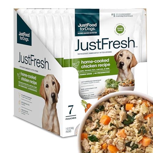 JustFoodForDogs JustFresh Home-Cooked Chicken Dog Food with No Preservatives, Resealable Packaging, Human Grade Wet Dog Food, 12 oz - 7 Pack - Image 1