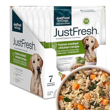 JustFoodForDogs JustFresh Home-Cooked Chicken Dog Food with No Preservatives, Resealable Packaging, Human Grade Wet Dog Food, 12 oz - 7 Pack - Image 1
