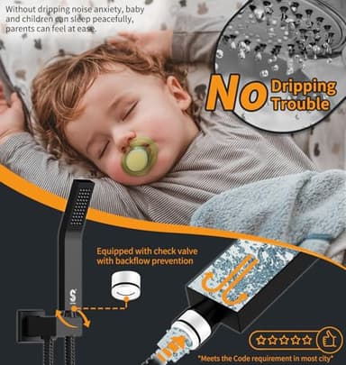 SR SUN RISE Black Square Rainfall Shower Head and Handle Set, Wall Mounted Shower Fixtures, Metal Shower Faucet Trim Repair Kits (With Shower Valve) - Image 5