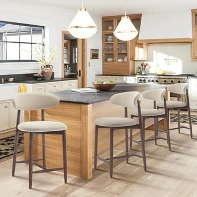 COLAMY Counter Height Bar Stools Set of 4, Kitchen Bar Stools with Back, Mid Century Modern Upholstered Bar Stools with Wood Legs for Kitchen Island Dining Room Bar, Beige - Image 1