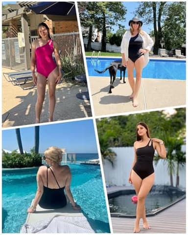 Holipick One Shoulder One Piece Swimsuit for Women Tummy Control Bathing Suits Modest Full Coverage Keyhole Swimwear Black - Image 6