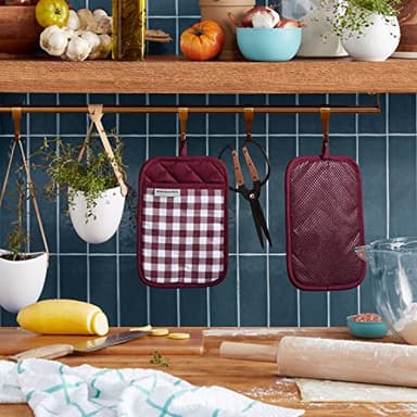 KitchenAid Gingham Pot Holder 2-Pack Set, Beet, 7"x10" - Image 2
