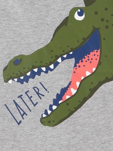 Simple Joys by Carter's Baby Boys' 3-Piece Playwear Set, Coral Orange Elephant/Green Dinosaur/Grey Alligator, 3T - Image 5