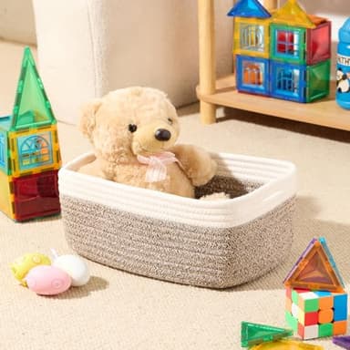 MiniArk Small Storage Baskets for Organizing | Closet Organizer Bins | Shelf Toy Basket | Woven Rope Baskets | Cube Decorative Box | Shallow Basket | 13x8.5x5.1” | 3 Packs White Brown - Image 4