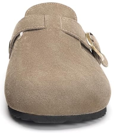 Intini Suede Clogs for Mens Womens Leather Clogs Adjustable Buckle Cork Footbed Home Slippers Sandals Brown - Image 2