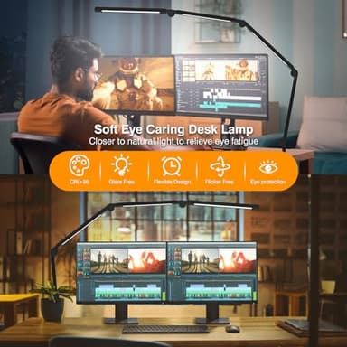 LED Desk Lamp with Clamp,Adjustable Swing Arm Desk Lamps for Home Office,Dimmable Tempering Eye Care Desk Light Bright Modern Led Table Lamp for Nail Tech Architect,Flexible Tall Task Table Light - Image 2