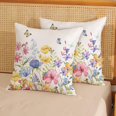 OFIRD Spring Pillow Covers 20x20 Pack of 2 Colorful Floral Butterfly Throw Pillow Covers,Spring Summer Floral Pillowcase Rustic Farmhouse Decorative Linen Cushion Case for Home Sofa Indoor,Outdoor - Image 4