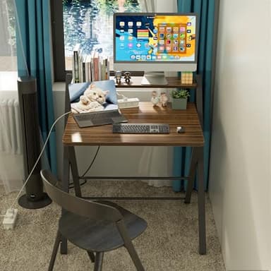 GreenForest No Assembly Folding Desk, 2-Tier Compact Computer Desk with Shelf, Space Saving Foldable Table for Home Office, Dorm or Apartment, Portable Collapsible Sturdy Laptop Desk, Espresso - Image 2