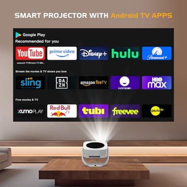 4K Support Outdoor Smart Projector with WIFI 6 and Bluetooth 5.2 with Apps Built-in , Native 1080P Mini Wireless Projector, 360° Rotatable, Electric Focus & Auto Keystone, Android Movie Projector - Image 3