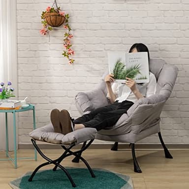HollyHOME Lazy Chair with Foldable Ottoman, Accent Comfy Lounge Armchair and Folding Footrest Stool, Leisure Sofa Reading Chair and Footstool for Living Room, Bedroom, Dorm,Textured Grey - Image 4