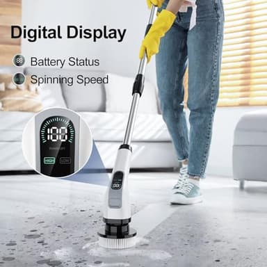 ALPONO Electric Spin Scrubber with Long Handle: Cordless Power Shower Scrubber - Spin Brush with 7 Brush Replacement Heads for Cleaning Bathroom,Tub, Tile, White, ALPONO-A11 - Image 3