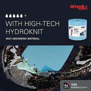 WypAll PowerClean X80 Cloths Heavy Duty Wipes (41043), Jumbo, Extended Use Towels, Blue (1 Roll of 475 Sheets, 475 Sheet Total - Image 6
