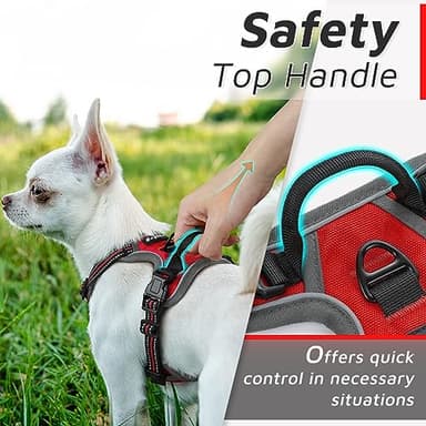 Eagloo Small Dog Harness No Pull, Service Vest with Reflective Strips and Control Handle, Adjustable and Comfortable for Easy Walking, No Choke Pet Harness with 2 Metal Rings, Red, XS - Image 5