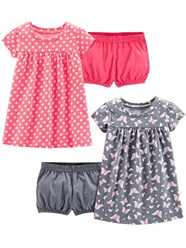 Simple Joys by Carter's Girls' Short-Sleeve and Sleeveless Dress Sets, Pack of 2, Grey Butterflies/Pink Floral, 0-3 Months - Image 1
