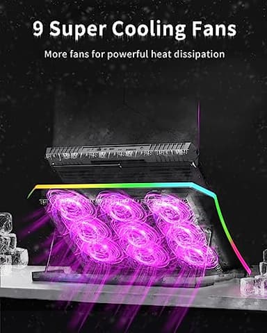 KeiBn Laptop Cooling Pad, Gaming Laptop Fan Cooling Pad with 9 Quiet Fans, RGB Laptop Cooler for 15.6-17.3 Inch, Cooling Pad for Laptop with 7 Height Stands, 2 USB Ports, Phone Stand-Purple - Image 2