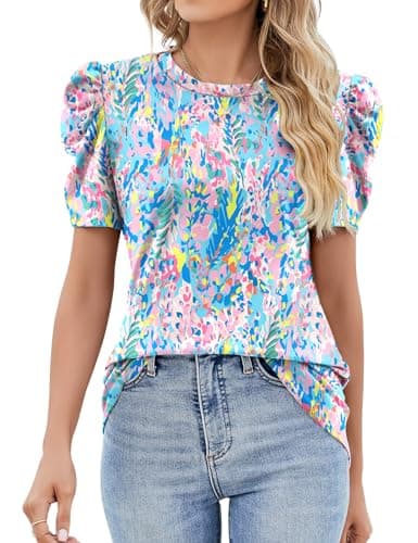 Womens Fashion 2025 Spring Shirts Summer Clothes Boho Blouses Womens Dress Shirts Casual Tops for Women Trendy Color Printing L - Image 1